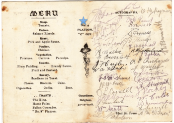 1918 Menu card